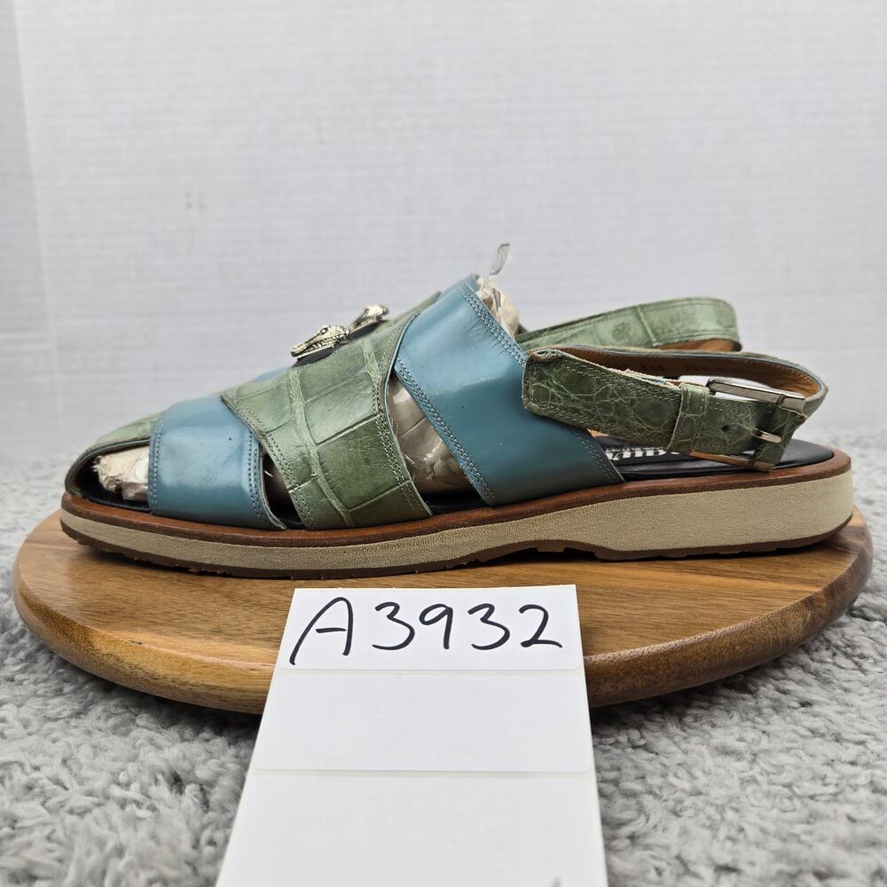 Mauri Mens 10.5M 1302 Green Blue Alligator Exotic Casual Lifestyle Daily Sandal